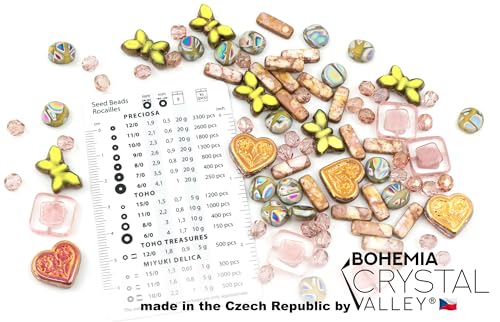 2.1oz (60g) of Focal Glass Bead Mix with Table-Cut Flower and Butterfly Beads, PG Pale Green Pink - color: Focal Pale Green pink