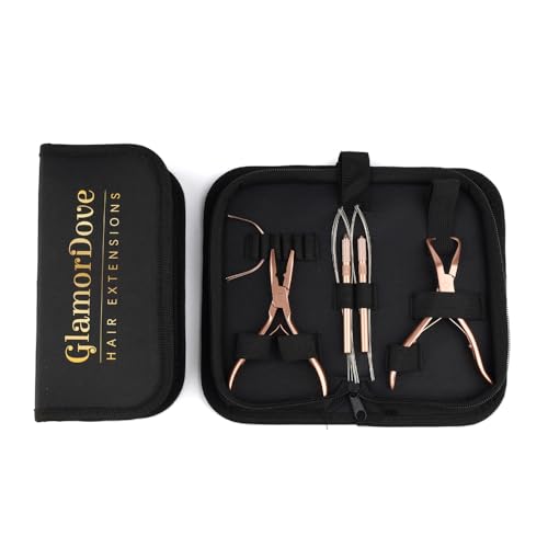 Hair Extension Tool Kit Microlink Pliers for Sewing Weft Extensions Hair Extension Beading Tool Hair Needle Pulling Hook Micro Bead Closer and Remover Pliers - color: 1 Rose Gold