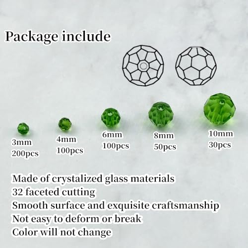 480pcs Crystal Glass Beads 3mm 4mm 6mm 8mm 10mm Round Faceted Glass Spacer Beads for Bracelets Necklace Earring DIY Jewelry Making Craft(Grass Green) - color: Grass Green