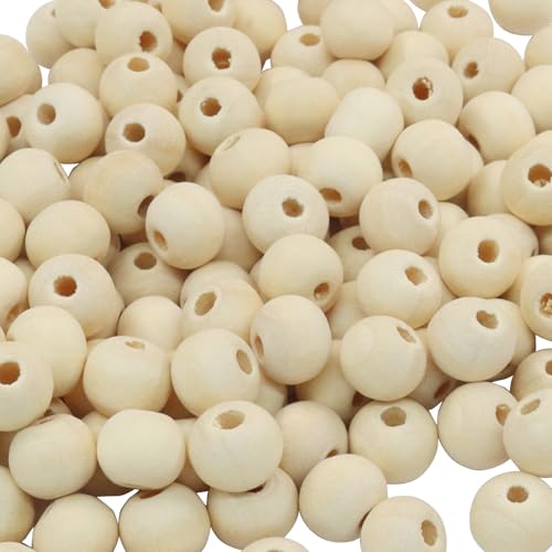 300Pcs Natural Wood Beads, 8mm Small Round Wooden Balls, Unfinished Wooden Beads for Crafts, DIY Jewelry, Dream Catchers - size: 8mm