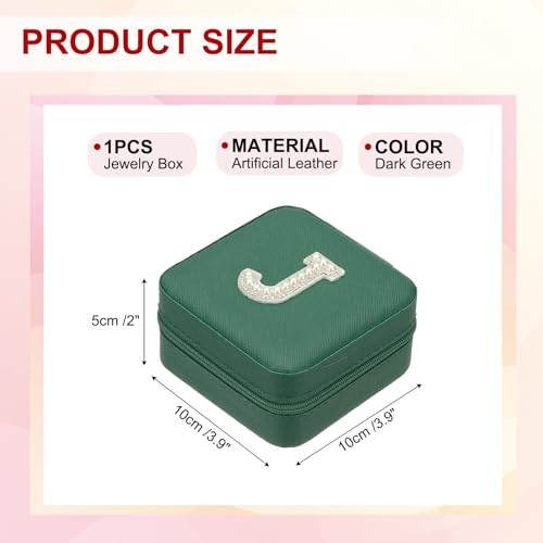 PATIKIL Travel Jewelry Case, J Initial Small Travel Jewelry Box Organizer Rings Earrings Storage Case Personalized Gifts for Women Girls Birthday Christmas Bridesmaid Gifts, Dark Green - style: J
