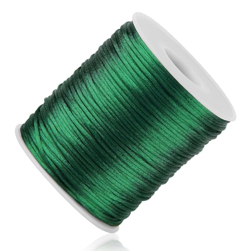Green Nylon String Cord - 1MM 100 Yards Braided Nylon Bracelet Twine Thread for Bracelet Making, Green Rope Christmas Ornament String for Crafts, Necklace Jewelry Thread for Macrame Satin Cord - style: Green