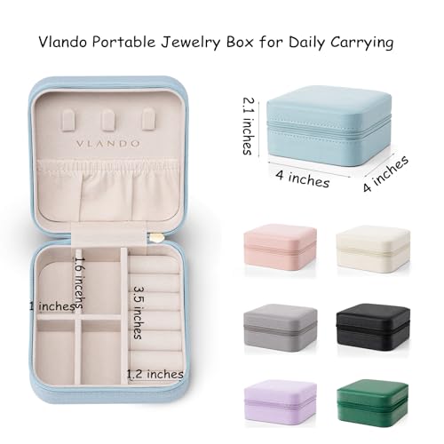 VLANDO Small Travel Jewelry Box Organizer Display Case for Girls Women Gift Rings Earrings Necklaces Storage, Beige - color: Beige