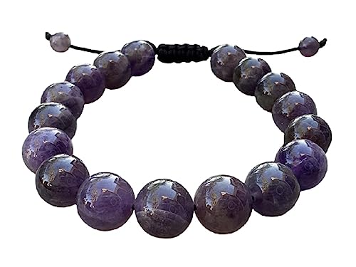 GAF TREASURES Grade A ++ Gemstone Round Bead Adjustable Bracelet 10mm, Genuine Crystal Bead Bracelet, Gift for Men & Women - color: Amethyst