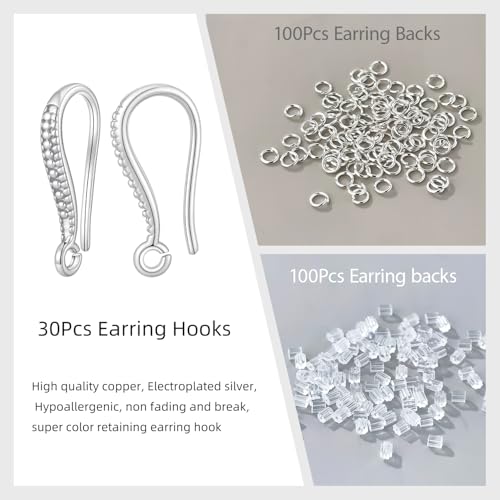 230PCS Earring Findings for Jewelry Making, Silver Earring Hooks ypoallergenic Fish Hooks for DIY Bulk Pack - color: Silver-Thin Earring Hooks