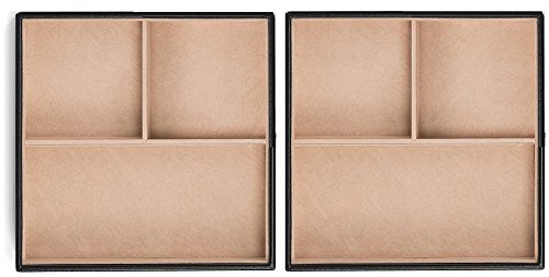 Glenor Co Jewelry Organizer Tray - Set of 2 - Stackable 6 Slots Jewelry Storage Trays - Display on Dresser or Drawer - Compatible with Other Trays - Black - size: Square - 3 Slot x 2
