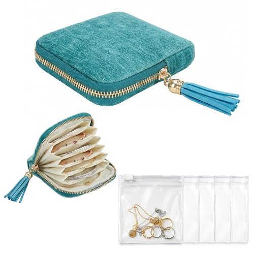 Small Jewelry Travel Organizer - 6 Layer Soft Jewelry Pouch for Bracelets, Necklaces & Rings, Pefect Trip Gift for Women