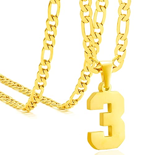 Personalized Jersey Number Necklaces for Mens,Athletes Stainless Steel Sport Number Pendant Chain for Mens Baseball/Basketball/Football Team Inspiration Jewelry with Gifts - color: Gold, style: 3 Gold