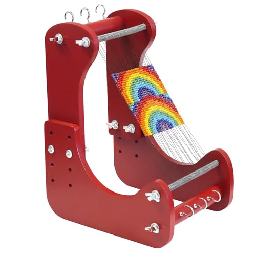 Adjustable Standing Bead Loom, Wood Beading Loom Kit with 4 Length Options, Ergonomic Angled Design, Work Area 7.5" to 10.5", Full Size 7" x 14" x 10", Includes Threader & Brush, for Jewelry & Crafts