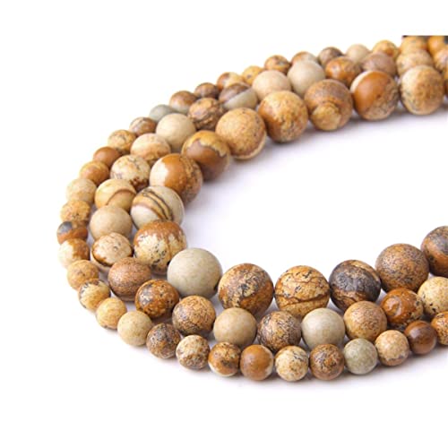 Natural Stone 6mm Brown Picture Smooth Round Loose Beads Energy Gemstone DIY for Jewelry Making Bracelet Necklace 1 Strand 15" - color: Brown Picture, size: 6mm
