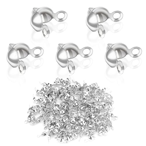 500Pcs Metal Bead Tips Knot Covers, Crimp Beads for Jewelry Making, Knot Covers Bead Tip Knot Covers Crimp Bead Covers, Ends Knot Covers for DIY Bracelet Jewelry Making(Silver)