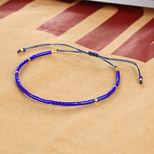 KELITCH Adjustable turquoise bead bracelet single color knitting friendship bracelet fashion jewelry daily wear gift (28 color selection) - color: Blue 04T