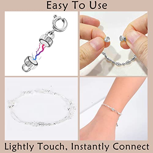 OHINGLT 925 Sterling Silver Magnetic Necklace Clasps and Closures,Gold and Silver Magnetic Clasp Converter for Jewelry Making Supplies,Chain Extender Connector for Small Necklace Bracelet - color: 4Pcs Silver
