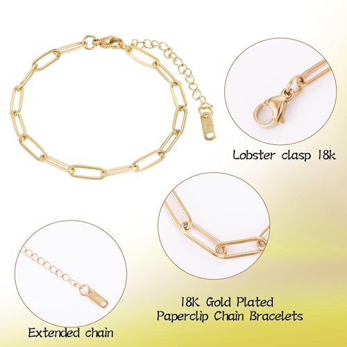 HUISUYTON 10 PCS Charm Bracelet Chain, 18K Gold Charm Bracelet Kit, 6.3Inch Paperclip Chain Bracelets, Chain Bracelet for Jewelry Making, Adjustable Jewelry Charm for Crafting and Gifting - color: Gold+Silver