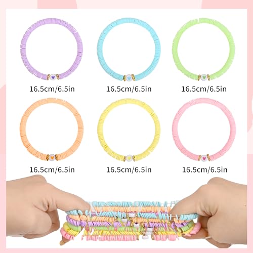 JIASHUYEYE Preppy Bracelets for Teen Girls - Stackable Boho Surfer Friendship Bracelets Set for Little Girls & Women - style: 6Pcs - Hearts C