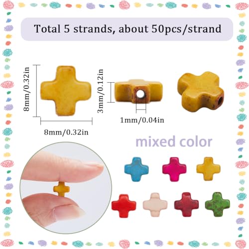 SUNNYCLUE 1 Box 250Pcs Cross Beads Mini Small Colorful Cross Charms Bulk Easter Synthetic Turquoise Stone Cross Bead Tiny Pocket Crosses Crucifix Loose Spacer Beads for Jewelry Making Kits Adult - color: 250pcs 8x8mm Colorful Cross Beads