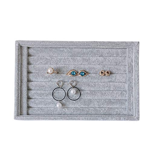 Tinsow Stackable 7 Slots Jewelry Rings Earrings Tray Velvet Showcase Display Organizer (Grey) - color: Grey
