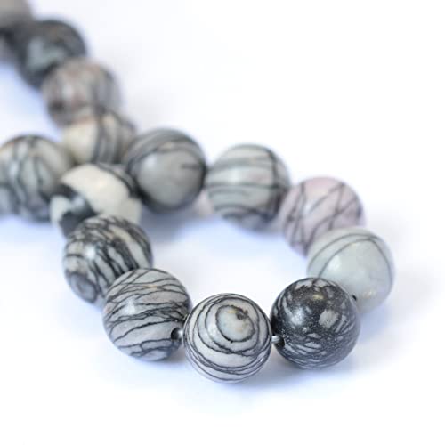 KISSITTY 235pcs 8mm Natural Black Silk Stone/Netstone Bead Strands, Natural Gemstone Crystal Beads Round Smooth Chakra Energy Healing Crystals Gemstones for DIY Jewelry Bracelets Necklaces - color: Natural Black Silk Stone/Netstone