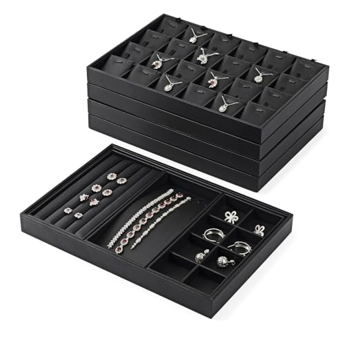 Oirlv Black Premium Leather 12 Grid Jewelry Insert Watch Tray With Removable Pillow Bracelet Bangle Storage Organizer Tray - style: P01709