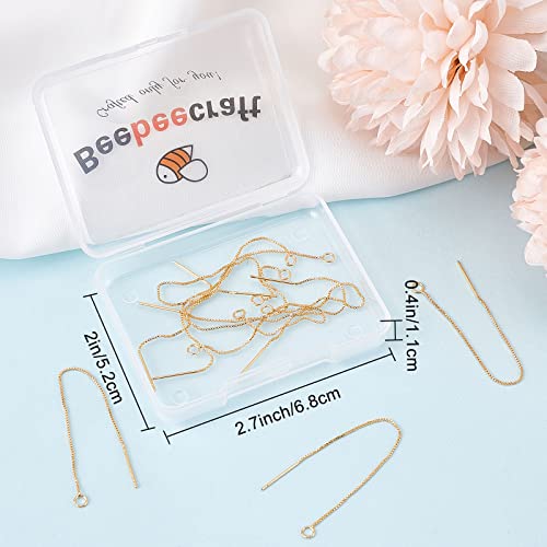 Beebeecraft 1 Box 10Pcs 18K Gold Plated Ear Threads Dangle Bar Through Threaded Long Chain Earrings Pierced Dangling Drop Stud Earrings with Loop 3.34inch - color: Golden, size: 87mm