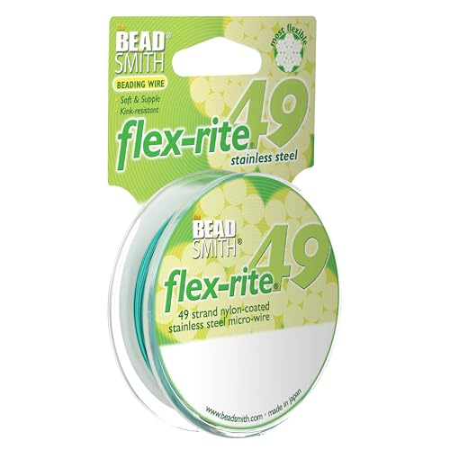 The Beadsmith Flex-Rite Beading Wire - 49-Strand Nylon-Coated Stainless-Steel Wire, 0.014" (0.35 mm) Dia, Green, 30 ft Spool, Durable Necklace & Bracelet String, for Jewelry Making Supplies - color: Green, size: .014” Dia - 30 ft