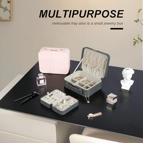 Travel Jewelry Case Large, Jewelry Box Large Jewelry Travel Organizer Jewelry Case with Handle, Best Gift for women Girls, Grey - color: A Modern Grey
