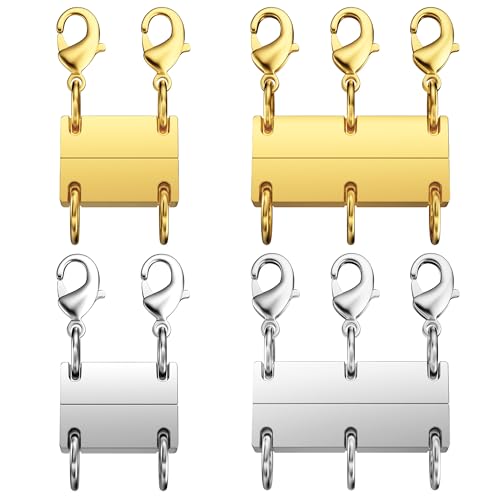Necklace Layering Clasp - 18K Gold Plated Multiple Necklace Clasp Set, Magnetic Chain Separator & Extender for Women, Double & Triple Closure for Layering (4 PCS/Gold+Silver) - color: 4 PCS/Gold+Silver