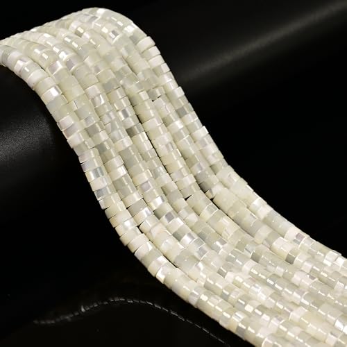 162 Pcs 2x4mm Iridescent White Mother of Pearl MOP Drilled Shell Bead Heishi Disc Beads for Bracelets Jewelry Making Crafting - color: White Mother of Pearl MOP Shell #4, size: 2x4mm