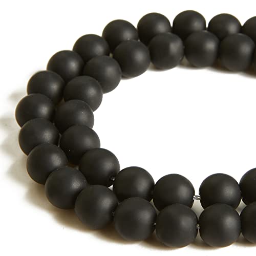 45pcs 8mm Matte Black Beads Natural Gemstone Beads Round Loose Beads for Jewelry Making - color: Matte Black, size: 8mm