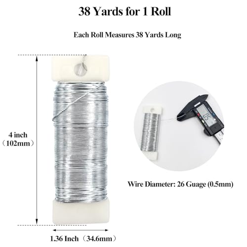 26 Gauge Silver Metal Floral Wire, 38 Yards/35 Meters,for Christmas Wreaths,Tree Decoration,Flower Arrangement,Craft Wire,Flower Wire,Garden Wires,Flowers Bouquet Accessories,Jewelry Wires DIY - size: 26Gauge-Silver-1P/38Yards