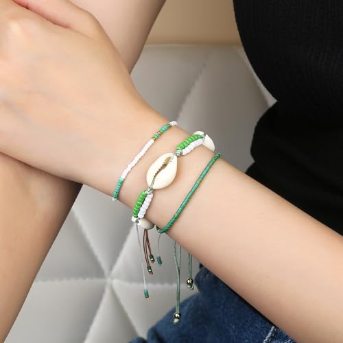 KELITCH Adjustable turquoise bead bracelet single color knitting friendship bracelet fashion jewelry daily wear gift (28 color selection) - color: Green 04M