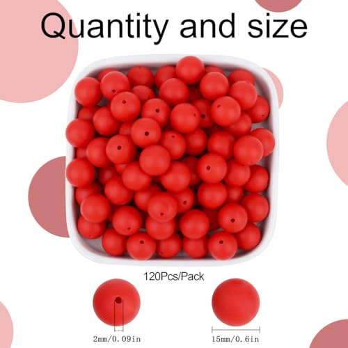 MAIBAOTA 120 Pcs Scarlet Red Silicone Beads 15 mm Scarlet Red Beads for Keychain/Pens/Bracelet/Necklace Making Focal Beads Loose Rubber Round Silicone Beads Bulk for Craft Making（with Boxed Kits） - color: Scarlet Red