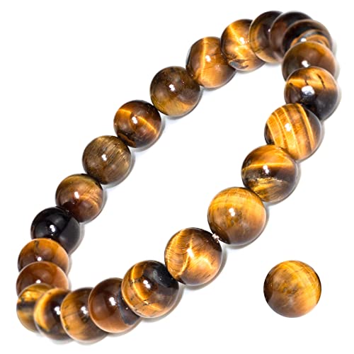 8mm Natural Gemstone Stretch Bracelet, Handmade Unisex Crystal Bracelets for Meditation, Yoga, Spiritual Healing & Positive Energy - color: Golden Tiger Eye