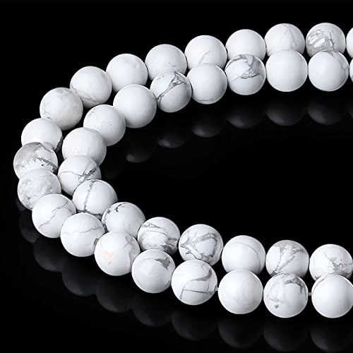 LAIDANLA White Howlite 6mm Natural Stone Beads Round Loose Gemstone Stone Beads for DIY Bracelet Necklace Earrings Jewelry Making Polishing Genuine Real Beading 96PCS 2 Strand 32" - color: F-White Howlite, size: 6mm