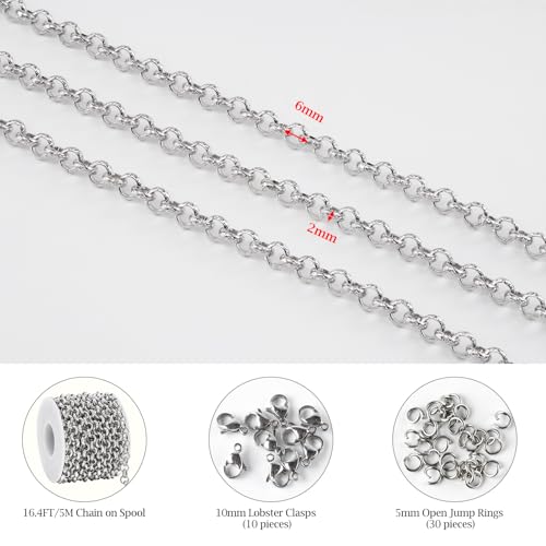 KYUNHOO 16.4 Feet Embossed Circle Chain for Jewelry Making Stainless Steel Bracelet Crafting Chain Silver Jewelry Findings for Men Women DIY Necklace Earrings - color: Circle Silver