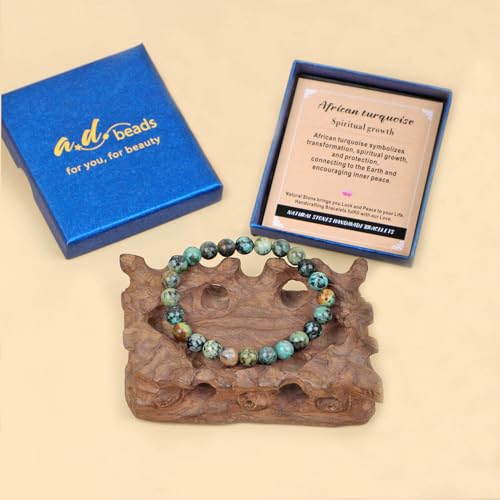 AD Beads Handmade Gemstone Stretch Elastic Bracelet Crystal Healing Reiki Nature's Beauty and Spiritual Essence Unisex - color: African Turquoise (Spiritual Growth), size: 6mm