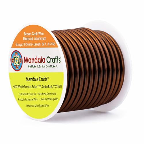 Mandala Crafts 8 Gauge Anodized Aluminum Craft Wire for Jewelry Making - 32 FT Colored Flexible Brown Wire - Bendable for Bonsai Armature Crafting Sculpting - color: Brown, size: 8 Gauge