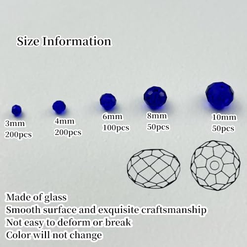 600pcs Crystal Glass Beads 3mm 4mm 6mm 8mm 10mm Rondelle Faceted Crystal Beads Spacer Beads for Necklace Bracelet Earrings DIY Jewelry Crafts Making Supplies(Deep Blue) - color: Deep Blue