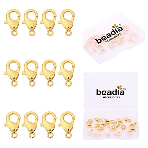 BEADIA 18K Gold Plated Lobster Clasps Non Tarnish 12mm 20pcs for Jewelry Making Findings - color: Lobster Clasps Gold, size: 12mm