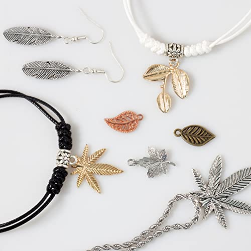 stino 100g Metal Pendant Charms for Jewelry Making, Bulk Silver & Gold Plated Charms for Braclet Necklace Crafts, Animal Plant Flower Pet and so on - color: Leaf Silver & Gold
