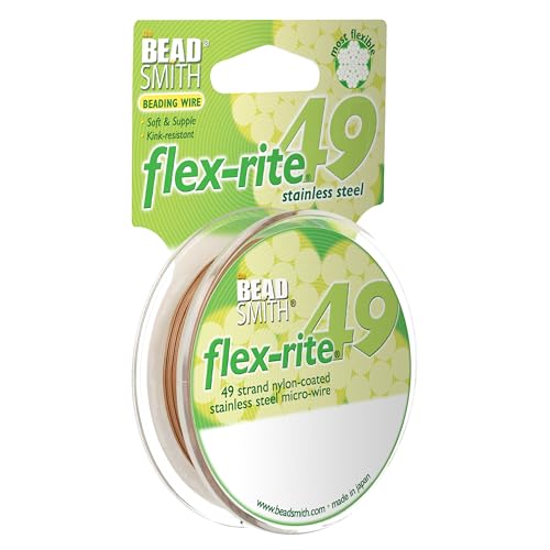 The Beadsmith Flex-Rite Beading Wire - 49-Strand Nylon-Coated Stainless-Steel Wire, 0.018" (0.45 mm) Dia, Copper, 30 ft Spool, Durable Necklace & Bracelet String, for Jewelry Making Supplies - color: Copper, size: .018” Dia - 30 ft