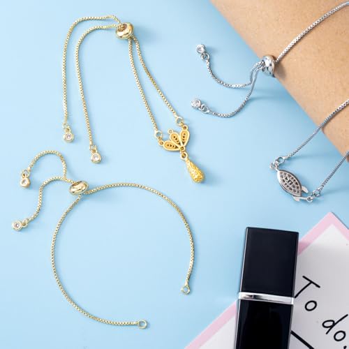 Joez Wonderful 4pcs Adjustable Slider Bracelet for Jewelry Making, Plated Charm Bracelet Extender Chains with Rhinestones Ends for Women DIY Bracelet Jewelry Craft Supplies (2pcs Gold+2pcs Silver) - color: Gold, Silver