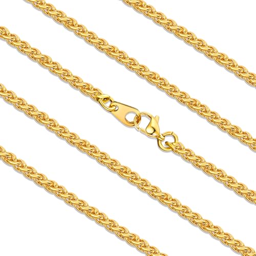 FaithHeart Stainless Steel Chains for Men, Silver/Black/14K Gold Plated Snake/Wheat/Box/Rope/Rolo Chain Necklace 16-30 Inches with Delicate Gift Box - color: 02. Spiga Chain-Gold, size: Length 24 Inches