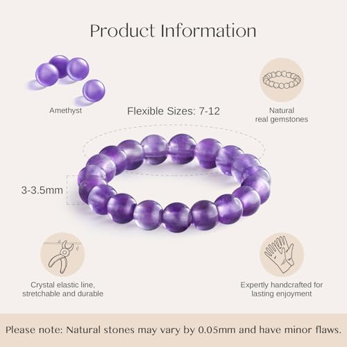 NLIEO Natural Gemstone Stretch Beaded Rings for Women Stackable Dainty Elastic Crystal Rings Jewelry - style: Amethyst