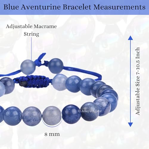 ANAYA AGATE Energy Protection Crystal Handmade Adjustable Bead Bracelet Perfect for Men, Women’s Christmas Gift - Gemstone Healing Stretch Bracelet Pulsera Para Hombre Mujer Stocking Stuffer - color: Blue Aventurine