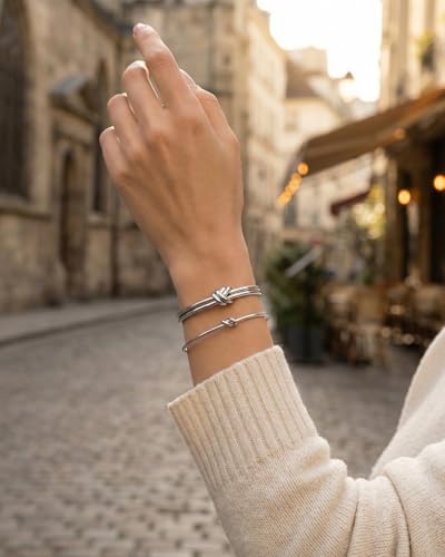 Stainless Steel Cuff Bracelet,Retro Gothic Punk Biker Cool Open Adjustable Cuff Bangle Bracelets Jewelry for Men Silver - style: 2 Pcs Silver Thin Knot