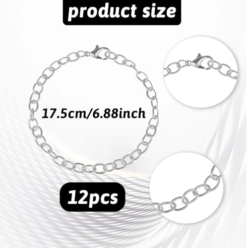 cobee 12 Pcs Charm Bracelet Chain, Metal Silver Chain Bracelet with Lobster Clasps for Women Bracelet Chain Bracelets Jewelry Making Crafts Supplies Men Gifts(Silver) - color: Silver
