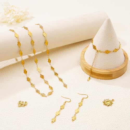 KYUNHOO 4.3 Yards Gold Chains for Jewelry Making Embossed Palm of Hand Chain Links on Spool for Women Men DIY Necklace Bracelet Crafts Find Supplies - color: Hand Gold
