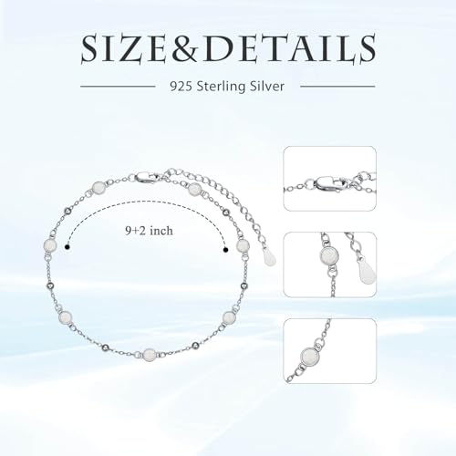 HPQQ Anklet Bracelet for Women 925 Sterling Silver Natural Stone Chain Bead Ankle Bracelet Beach Summer Fine Jewelry Mothers Day Birthday Gifts for Women Mom Wife - color: Anklet-9"-11"-Opal