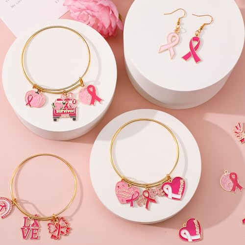 SANNIX 110Pcs Breast Cancer Charms, Pink Ribbon Charm for Jewelry Making, Breast Cancer Awareness Enamel Charm Pendants for Bracelets Necklaces Earrings Craft Making Accessories - style: Breast Cancer Charms
